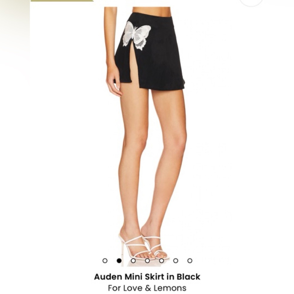 For Love And Lemons Black Mini Skirt with White Butterfly